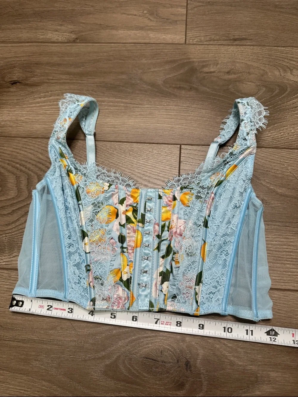 Victoria's Secret Dream Angels Unlined Lace Corset Bra Blue‎ Lemon Size Medium